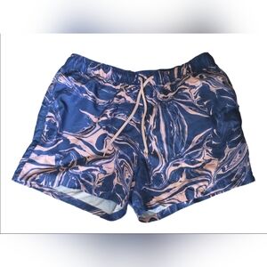 ASOS Pink & Blue Swirl Drawstring Lined Swim Trunks Size M